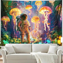 BVBOX Astronaut Blacklight Tapestry 79"x59", UV Reactive Astronaut Jellyfish Underwater World Glow in Dark Tapestries, Black Light Neon Upright Poster Wall Hanging Backdrop Decor for Bedroom Living Room by CozyNest Decor