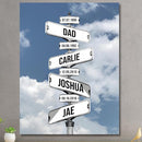 Personalized Father's Day Family Names Street Custom Multi-Name Date of Birth Vintage Street Sign Happy Fathers Day Poster Canvas Wall Art Best Gifts for Dad Husband from Daughter Son Wife Kids