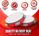 Flexzion Wood Handheld Tambourine Adults 6-Inch Double Row 8-Pair Jingles (Red) - Percussion Round Tamborines Musical Instrument with Metal Zills by TinyTreasures Baby Boutique