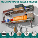 EVERHANGER Garage Wall Shelves, 12 X 48 Inch Wall Mounted Storage Shelves, Heavy Duty Metal Shelving with Hooks, 2 Pack, White by GreenHaven Gardens