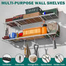 EVERHANGER Garage Wall Shelves, 12 X 48 Inch Wall Mounted Storage Shelves, Heavy Duty Metal Shelving with Hooks, 2 Pack, White by CozyNest Decor