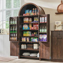 71" Tall Arched Bathroom Storage Cabinet, Modern Fluted Storage Cabinet w/Doors, 3 Adjustable Shelves, 6 Door Shelves, Wood Freestanding Cabinet for Bathroom, Entryway, Hallway, Brown by CozyNest Decor