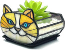 Stained Glass Yellow Cat Flower Pot,Small Succulent Planter for Indoor Plants,Cat Plant Decoration for Windowsill 4.33x3.54x2.95 in（Excluding Plants） by GreenHaven Gardens