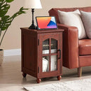 Narrow Side Table,Farmhouse Nightstand with Charging Station,Wood End Table with Glass Barn Door Storage, Cabinet Organizer with Adjustable Shelf, Night Stand for Small Spaces for Living Room Bedroom by CozyNest Decor