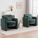 Chenille Accent Armchair Oversize Upholstered Barrel Comfy Modern Round Lounge Sofa Chair with Pillow Cozy Reading Chairs for Apartment,Office,Living Room,Dining,Makeup,Club,Green 2SET by CozyNest Decor