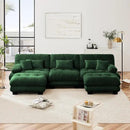 Modular Sectional Sofa, Comfy Cloud Couch 3 Seater Couch with Ottoman, Sectional Couches for Living Room, Modern Chenille U Shaped Couches, Sleeper Deep Seat Sofa with Throw Pillows, Green by CozyNest Decor