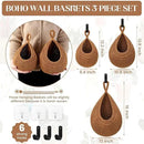 Hanging Fruit Baskets for Kitchen - 3 Pack Boho Wall Hanging Basket with 6 Pcs Strong Hooks, Handwoven Hanging Holder Teardrop Home Produce Basket for Fruits Vegetable Potato Onion Storage (Linen) by CozyNest Decor
