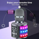 BONAOK Karaoke Microphone for Kids & Adults - Bluetooth Microphones Singing Mic with Disco Lights, Echo Effect, Built-in Speaker Portable Karaoke Player for Party Travel Gifts Q78(Space Gary) by TinyTreasures Baby Boutique