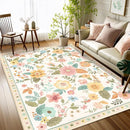 Floral 3x5 Area Rug Machine Washable Soft Print Boho Carpet Non Slip Doormat Low Pile Flower Area Rugs for Living Room Bedroom Nursery Kitchen Dining Room Indoor-Beige/White/Orange by TinyTreasures Baby Boutique