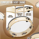 Flexzion Wood Handheld Tambourine 8" Inch Single Row 5 Pair Jingles (2 Pack, Wood) - Hand Held Percussion Drum Moon Musical Tambourine with Ergonomic Handle Grip by TinyTreasures Baby Boutique
