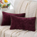 decorUhome Chenille Soft Throw Pillow Covers 12x20 Set of 2, Lumbar Velvet Farmhouse Neutral Decorative Euro Pillow Covers with Stitched Edge for Couch Sofa Bed Home Decor, Rhododendron by CozyNest Decor