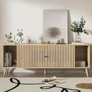 Mid Century Modern TV Stand for Televisions up to 70 Inches, with Sliding Doors and Storage, Television Stands, TV Consoles, Media Consoles for Living Room, 63 Inch (Natural) by CozyNest Decor