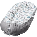 Baby Support Base for Awake Time – Foldable & Soft – 100% Cotton - Machine Washable - Perfect Baby Gift– Breathable & Soft Travel for Baby Boys & Girls (Feathers n Leaves-Grey) by TinyTreasures Baby Boutique