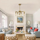 6-Light Gold Chandeliers for Dining Room, Modern Kitchen Island Light Fixtures Over Table, Metal Hanging Pendant Lighting for Living Room Stairwell Entryway Bedroom, Clear Glass Shade by CozyNest Decor
