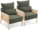 VINGLI Boho Braid Accent Armchairs Set of 2,Mid-Century Modern Chiars with Solid Wooden Armrest,Comfy Louge Cushion Chairs with Waist Pillow for Bedroom,Living Room,Reading Room, Dark Green by CozyNest Decor