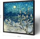 Framed Wall Art Bathroom Décor Modern Floral Tree Canvas Picture Plum Blossom Starry Night Flower Canvas Print Abstract Lake Blue Teal Yellow Painting for Modern Living Room Bedroom Office Décor Small by CozyNest Decor