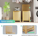 SMIBUY Double Laundry Hamper with Lid, 120L Bamboo Laundry Basket with Removable Liner Bag, 2-Section Clothes Divider Laundry Sorter for Laundry Room, Bathroom, Bedroom (Natural) by CozyNest Decor