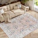 jinchan Washable Area Rug 5x7 Ultra-Thin Low Pile Non Slip Stain Resistant Soft Faux Wool Spring Floral Distressed Vintage Carpet for Bedroom,Living Room,Dining Room,Kitchen,Nursery(Pink, 5' x 7') by TinyTreasures Baby Boutique