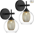 Black Wall Sconce Set of 2, Bathroom Vanity Light Fixture with Clear Glass and Honeycomb Metal Shade, Sconces Wall Lighting for Mirror Bedroom Hallway, AD-22001-1W2-BK by CozyNest Decor