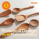 Riveira Walnut Wooden Spoons for Cooking Set of 6 – Natural Walnut Wooden Cooking Utensils, Wooden Spatula, Wooden Spoon - Premium Quality Wooden Utensil Set for Non-Toxic Cooking by CozyNest Decor