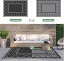 GENIMO 5' x 8' Outdoor Rug Waterproof for Patio Decor, Foldable Reversible Plastic Straw Area Rugs Mat for Camper, Outside Carpet for Rv, Deck, Porch, Picnic, Beach, Balcony, Black & Grey by CozyNest Decor
