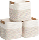 danpinera 11"x11" Storage Cubes, Soft Boho Storage Basket with Neat Stitching, 3-Pack Cube Storage Organizer, Woven Baskets for Storage in Living Room, Kids Room, Bedroom, Rainbow by TinyTreasures Baby Boutique