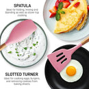 Zulay Kitchen Non-Stick Cooking Utensils Set with Authentic Acacia Wood Handles – 5-Piece Durable & Stylish Silicone Kitchen Utensils Set – Heat Resistant to 464°F – Pink by CozyNest Decor