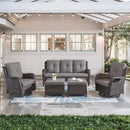 5 Piece Outdoor Patio Furniture Set - Wicker Furniture Patio Conversation Set, Outdoor Swivel Rocker Chairs with 3-Seater Sofa and 2 Ottomans for Small Space, Gray Cushion by GreenHaven Gardens