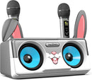 Rabbit Karaoke Machine for Kids, Children and Toddlers with 2 Wireless Bluetooth Microphones, Portable PA Speaker System Includes Lyrics Display Phone Holder, TV Cable and Singer Vocal Removal Mode by TinyTreasures Baby Boutique