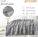 jinchan Boho 100% Cotton Muslin Blanket 3-Layer Queen Size 80x90 Inches Geometric Grey Lightweight Reversible Soft Cozy Comfy Throw for Couch Sofa Bed Large Coverlet Quilt Blanket Bedroom All Seasons by CozyNest Decor