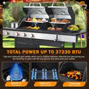 3-Burner Gas and Charcoal Combo Grill with Griddle Plate, 37,230 BTU, Stainless Steel & Enameled Grates, Side Burner + Storage Cabinet for Backyard, Tailgating, Teppanyaki by GreenHaven Gardens