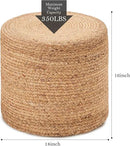 Wimarsbon 18'' Ottoman Pouf, Natural Braided Poof, Rustic Handweave Lounge Pouffe, Boho Footrest Stool for Bedroom, Accent Table or Seat for Living Room (Natural-LD) by CozyNest Decor