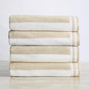 Great Bay Home 100% Cotton Velour 4 Pack Beach Towels 30" x 60" - Taupe Cabana Stripe Pool Towels - Quick Dry, Large Swim Towels by TinyTreasures Baby Boutique