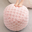 HIGOGOGO Round Stuffed Pouf Ottoman, Plaid Poufs with Foam Chunk Filling, Fluffy and Furry Pouf Foot Stool Storage Ottoman, 20 X 15 Floor Poufs Foot Rest for Living Room, Pink by CozyNest Decor