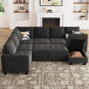 Belffin Modular Sectional Sleeper Sofa with Pull Out Bed U Shaped Sectional Sofa Couch with Storage Ottoman Velvet Covertible 7-Seater Sofa for Living Room Grey by CozyNest Decor