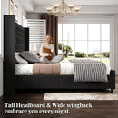PaPaJet Queen Size Bed Frame with 61.4" Tall Headboard, Velvet Modern Upholstered Tufted Bed for Adults, Handmade Deep Button Tufting, Solid Wood Legs, No Box Spring Required, Black by CozyNest Decor