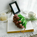 Mandy's Artificial Tulips 20 Stems Brown PU Faux Flowers for Wedding Home Decor 13.5 Inch by CozyNest Decor
