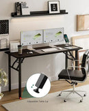 Frylr Small Folding Computer Desk – 55.1 Inch Portable Table for Craft and Study, Lightweight Desk for Small Spaces, Foldable Laptop Table Built-in AC/USB Outlets for Convenience, Charcoal Wenge by CozyNest Decor