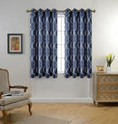 MIUCO Moroccan Embroidery Semi Sheer Curtains Faux Linen Grommet Window Curtains for Living Room 52 x 63 Inch 2 Panels, Navy Blue by CozyNest Decor