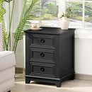 18" Farmhouse Night Stand with 3 Drawers, Wood End Table Dresser for Bedroom, Black Nightstand, Bed Side Table with Metal Handle, Bedside Cabinet for Bedroom Living Room, Closet by CozyNest Decor