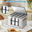 2-Layer Coffee Mug Storage Box with Dividers, Cup Storage Organizer with Zipper Lid and Handles, Stackable China Storage Containers Service for 24 Mugs, Cups and Glasses, Light Grey by CozyNest Decor