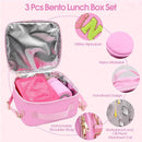 Pink Lunch Box for Girls with 10oz Thermo, with 6 Compartment Bento Box, Nylon Insulated Lunch Bag Adjustable Strap for Girl Kids Teens School Travel Picnic by TinyTreasures Baby Boutique