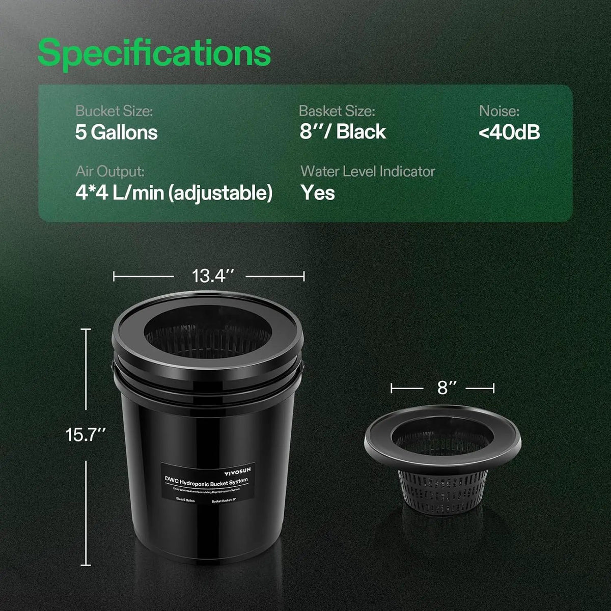 VIVOSUN DWC Hydroponics Grow System with Top Drip Kit, 5-Gallon Deep Water Culture, Recirculating Drip Garden System with Multi-Purpose Air Hose, Air Pump, and Air Stone (2 Buckets + Top Drip Kit), photo 2 of 6
