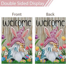 Welcome Easter Gnome Garden Flag 12x18 Double Sided Burlap, Funny Bunny Floral Small Yard Flag Banner for Holiday Farmhouse Outdoor Decor (ONLY FLAG) by CozyNest Decor