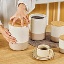 Yangbaga Canister Sets for Kitchen Counter, 80 OZ Large Ceramic Food Storage Jars with Airtight Wood Lids, Large Kitchen Canisters for Coffee, Sugar, Tea, Flour, Spice by CozyNest Decor