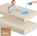 Waterproof Crib Mattress Protector Cover Fitted - 2-Pack Quiet Baby Crib Mattress Pad Sheets, 52" x 28" Soft Quilted Cotton Baby Sheet, Machine Washable, Easy Fit, Durable (Oat/Mavy) by TinyTreasures Baby Boutique