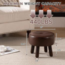 Small Foot Stool Ottoman, Round Pouf Foot Rest, Footstool Ottomans with Rubber Legs Under Desk, Faux Leather Footrest for Couch, Living Room, Bedroom, Office, 13''L x 13''W x 10.2''H, Coffee by CozyNest Decor