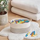 Storage Baskets for Organizing | 15"x10.2"x9.1" - 1 Pack Nursery Bin with Handles - Woven Cotton Rope Baskets for Dog Toys, Books, Shelf, Bathroom,Closet -Stylish Storage | White & Beige by TinyTreasures Baby Boutique