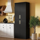71" Tall Pantry Cabinet, 4 Doors Kitchen Pantry Storage Cabinet, Freestanding Larder Cupboard, Kitchen Hutch with Gold Handles for Dining Room, Bathroom, Black by CozyNest Decor