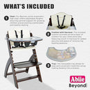 Abiie Beyond Junior Wooden High Chair with Tray - Adjustable and Convertible High Chair for Babies and Toddlers - 6 Months to 250 Lb - Water Resistant - Mahogany Wood/White Cushion by TinyTreasures Baby Boutique
